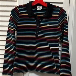 Lacoste Women’s Polo Shirt - Black with Multicolor Stripes size 36/ Small